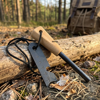 Allume-feu en fer avec manche en bois, outil multifonctionnel avec allumeur métallique, règle et ouvre-bouteille pour équipement de camping et de bushcraft DIY