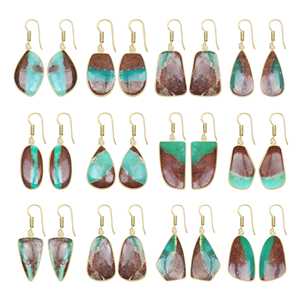 Boucles d'oreilles en Chrysoprase Naturelle Précieuse en Gros, Plaqué Or 18K, Argent Plaqué Or, Pierre Précieuse Chrysoprase Naturelle - Product Image 1