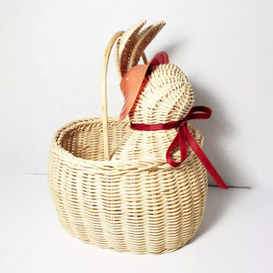 Rattan <b>easter</b> rabbit basket with handle charming weaving storage baskets flower <b>gift</b> display - Product Image 5