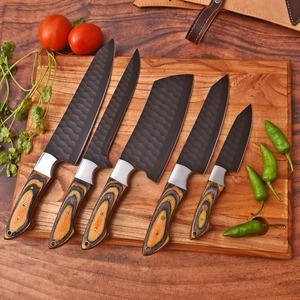 Hand Forged Damascus Steel Oxide Coated Full Tang Professional Chef <b>Knives</b> <b>Set</b> Wood Handle Japanese Style 6-7.9in Blade Length - Product Image 4