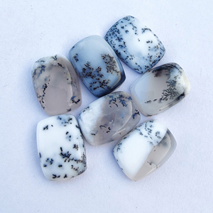 Natural Dendritic Agate Cabochon Rectangle <b>Cushion</b> Shape Calibrated White Black Gemstone - Product Image 4