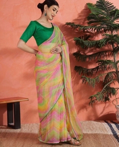 Sari KV con Estampado Geométrico, Leheria Georgette, Multicolor, Ropa Étnica Tradicional para Mujer, para Bodas, Fiestas y Festivales, sin Costuras - Product Image 6