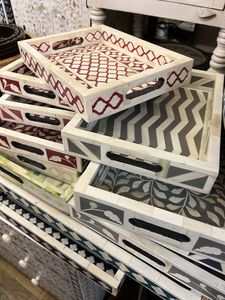 Handcrafted <b>Black</b> Bone Inlay Coffee <b>Table</b> Tray | Modern Geometric Ottoman Accent Platter & Luxury Perfume <b>Vanity</b> Organizer - Product Image 5