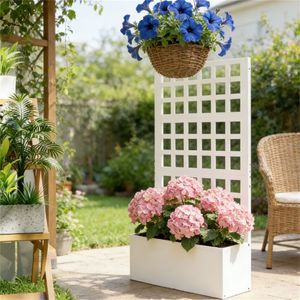 Fioriera Rialzata Bianca e Vaso da Giardino con Traliccio e Cancelli Durevoli per Piante e Fiori da Esterno - Product Image 4