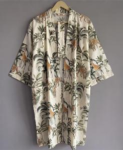 Robe décontractée élégante pour femme, faite main en Inde, imprimé floral, 100 % rayonne et coton, longueur genou, col en V, manches longues, taille naturelle - Product Image 1