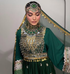 Vestidos de Novia Afganos Kuchi Hechos a Mano, Étnicos, Tribales, Tradicionales, con Apliques de Encaje Bordado y Volantes, Vestidos de Fiesta para Mujer, Corte en A - Product Image 5