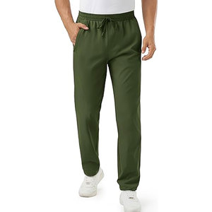 Pantalones Chinos Casuales para Hombre, Cintura Elástica con Cordón, Bolsillos con Cremallera, Ligeros, para Verano, de Sarga, Cómodos, de Algodón - Product Image 1