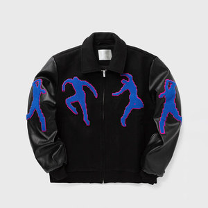 Nouvelle veste varsity en laine tricotée pour homme, bleue, avec logo hibou brodé sur le devant, style streetwear, col montant, manches régulières, veste d'hiver - Product Image 3