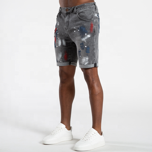 Shorts en jean BEARD pour homme, coupe droite, respirant, délavage clair, style urbain, taille mi-haute, fermeture à cordon, poches - Product Image 6