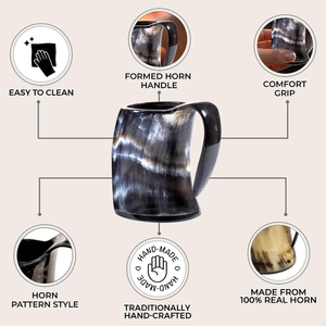 Chope à bière en corne véritable, tasse à boire artisanale avec poignée en corne, facile à nettoyer, idéale pour les fêtes, les bars et comme cadeau - Product Image 3