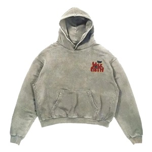 Sudadera con Capucha Gris de 500 Gsm, Estilo Vintage, Personalizada, de Doble Capa, con Efecto Desgastado por el Sol, Lavada al Ácido y con Rasgaduras, para Streetwear - Product Image 2
