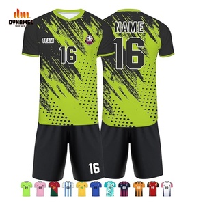 Ensemble de maillots de football personnalisés DYNAMEL sublimés pour hommes, col en V, manches courtes, anti-transpiration, uniforme de football, vert et noir - Product Image 1