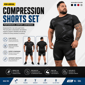 Ensemble de short de compression et t-shirt à manches courtes pour homme, imprimé personnalisé, grande taille, pour yoga et sport - Product Image 1