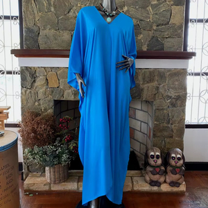 ชุดเดรสคาฟทันผ้าเรยอนย้อมสีฟ้าพาสเทล คอวี ทรงหลวม ใส่สบาย ไซส์ใหญ่ สำหรับผู้หญิง - Product Image 1