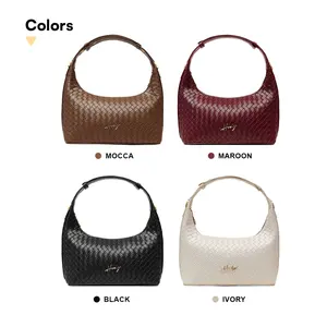 Sac à main HODY pour femme en cuir synthétique tressé Rosella, motif losanges, bandoulière réglable, fermeture éclair, imperméable, satiné - Product Image 4