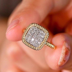 CAOSHI OEM Luxury Square Shaped Round Cubic Zirconia Twist <b>Finger</b> <b>Ring</b> Two Tone Plated Women Wedding Engagement CZ <b>Rings</b> Jewelry - Product Image 1