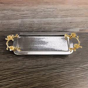 Floral Handle <b>Serving</b> <b>Tray</b> Polished Metal Rectangular Decorative <b>Tray</b> Residential Use - Product Image 1