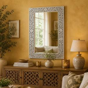 Handmade Modern Design Wood <b>Mirror</b> Frame with Bone Inlay Custom Thickness Decorative for Wall Use Made - Product Image 6