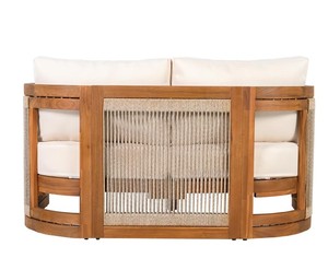 Wood Rope Outdoor Sofa Set <b>Patio</b> Conversation Furniture <b>Round</b> Coffee <b>Table</b> Garden Seating - Product Image 6