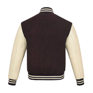 Veste universitaire pour homme, manches en cuir PU, couleur unie, col rabattu, vêtements décontractés pour l'automne - Product Image 3