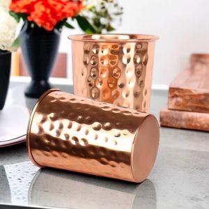 Copper glass everyday dining drinkware ayurvedic hydration <b>cups</b> eco friendly <b>reusable</b> durable for family kitchen home use - Product Image 3