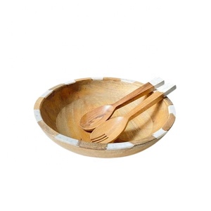 Bol en bois incrustation de résine bleue sur la bordure de la mangue bol de service en bois décoration de mariage bol de service en prix de gros - Product Image 3