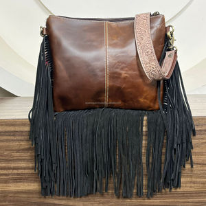 Fashionable Women's Hand Tooled Leather Fringe Crossbody Bag High Quality Genuine Leather Shoulder Bag Luxury Designer Handbags - Product Image 5