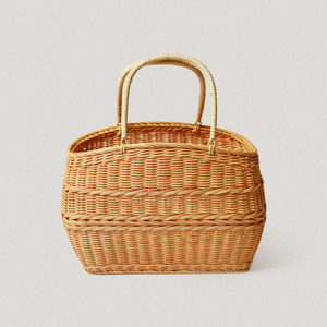 <b>Wicker</b> <b>storage</b> <b>baskets</b> picnic beach camping organizer natural rattan <b>basket</b> hamper woven by hand - Product Image 3