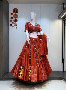 Conjunto Lehenga Choli Henixa Creation para Navratri, con Dupatta de trabajo vintage elaborado, de algodón cambray puro, largo hasta el suelo, corte ajustado, para pakistaníes, talla XL - Product Image 6