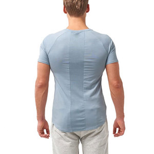 T-shirt de sport pour homme, coupe ajustée, col rond, coton, fibre de bambou, écologique, toile, séchage rapide, respirant, fitness - Product Image 4