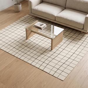 Tapis en laine fait main de qualité supérieure à motif quadrillé moderne - Tapis géométrique minimaliste crème et noir à tissage plat pour la maison et la décoration intérieure - Product Image 5