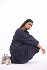 Vestido de Algodón para Mujer, Estilo Casual, Holgado, Manga Larga, Mini Vestido, Color Sólido, Cuello Fruncido - Product Image 6