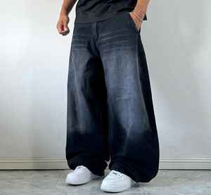 Custom Men's Baggy <b>Trousers</b> Men Vintage Baggy Jeans Stone Wash Straight Fit Jeans Light Wash Men Wide Leg Distressed <b>Denim</b> Pant - Product Image 4