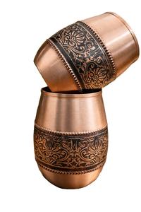 แก้วน้ำทองแดงโบราณ งานแฮนด์เมด ตกแต่งด้วยลายตอก  รักษาสิ่งแวดล้อม ดีต่อสุขภาพแบบอายุรเวท ทองแดงแท้ ดีไซน์วินเทจ - Product Image 2