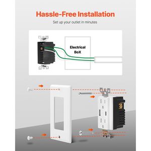Station de charge murale USB 24 W 15 A, prise électrique anti-effraction, 1 port Type C, 1 port Type A, 2 prises CA à trois broches - Product Image 5