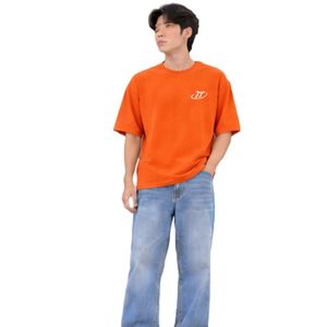 <b>Men's</b> Oversized <b>Bright</b> Orange Crew Neck T <b>Shirt</b> with Relaxed Fit Light Blue Jeans Casual Streetwear Outfit - Product Image 5