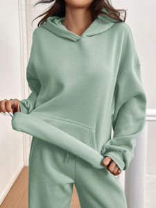 Conjunto de Moda de Lujo para Mujer: Sudadera con Capucha de Diamantes de Imitación y Pantalones Acampanados, Transpirable, Casual, Sólido y Personalizable para Invierno - Product Image 2