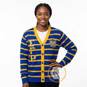 เสื้อสตรีคอวีปักลายอะคริลิค Sigma Gamma Rho แบบสั่งทำพิเศษ คุณภาพสูง สไตล์กรีก สำหรับฤดูหนาว ติดกระดุม ลำลอง - Product Image 1