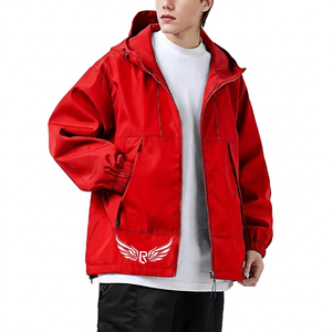 Veste à capuche unisexe en toile enduite violette avec logo aile, fermeture éclair sur le devant, coupe décontractée ample, coupe-vent d'automne - Product Image 6
