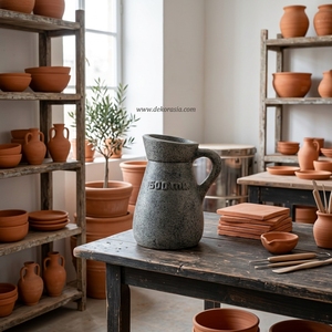 Vase-pichet en céramique rustique gris foncé Roso L, fait main en terre cuite, vase décoratif de table personnalisable pour la maison et l'hôtel - Product Image 5