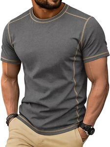 Camiseta de Hombre Verde Oliva, Manga Raglán, Corte Regular, Cuello Redondo, Tejido de Punto, Color Sólido, Ecológica, con Bloques de Color, 180g, Estilo Casual - Product Image 6