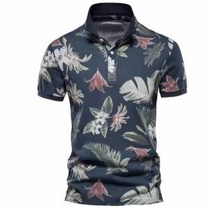 Polo de Manga Corta con Estampado Floral para Hombre, Corte Ajustado, Informal, Tejido de Poliéster, Diseño Transpirable - Product Image 1