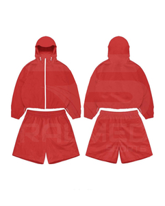 Hot Selling Unisex <b>Tracksuit</b> Set Hooded Zipper Jacket Shorts Solid Color Casual Loose Fit Summer Wear 100% Nylon Adult Size - Product Image 1