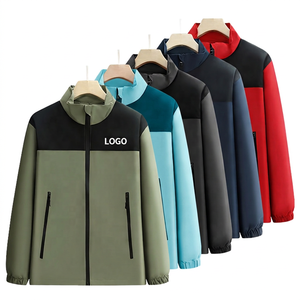 Men's Color Blocking <b>Jacket</b> Stand Collar Zipper Windproof Polyester Autumn Casual <b>Fleece</b> <b>Lining</b> Front Logo - Product Image 3