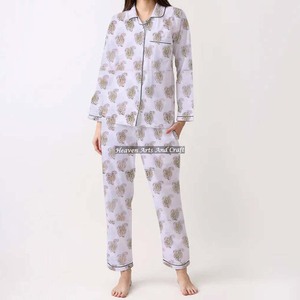 Conjunto de Pijamas de Algodón 100% para Mujer, Ropa de Dormir Suave para el Hogar, Conjunto de Pijamas de Primavera/Verano con Estampado Floral/Personajes/Letras/Estampado/Vacaciones/Árbol PJ127 - Product Image 6