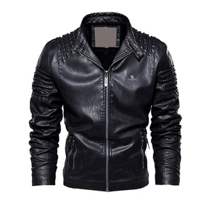 Veste en cuir véritable noire pour homme, col mandarin, fermeture éclair, style décontracté, vêtement d'hiver, coupe régulière, couleur unie, doublure en satin - Product Image 2