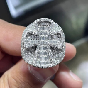Luxury Iced Out Cross Moissanite Diamond <b>Ring</b> For <b>Men</b> Party Jewelry - Product Image 6