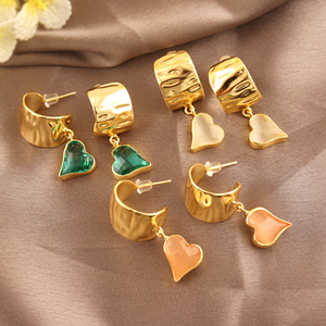 New Arrival Cat's Eye Apatite Quartz Irregular Heart Shape <b>Earring</b> <b>Solid</b> Brass 18k Gold Plated Texture <b>Hoop</b> <b>Earring</b> for Women - Product Image 5