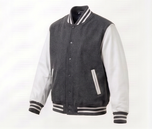 Chaqueta Varsity Gris y Blanca para Hombre, Casual, con Botones al Frente, Cuello Camisero, Corte Regular, de Poliéster y Algodón - Product Image 4