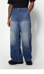 Pantalones vaqueros de diseñador al por mayor, estilo baggy, con pedrería, de mezclilla, para hombre, lavado claro, de pierna ancha, desgastados, con lavado ácido - Product Image 6